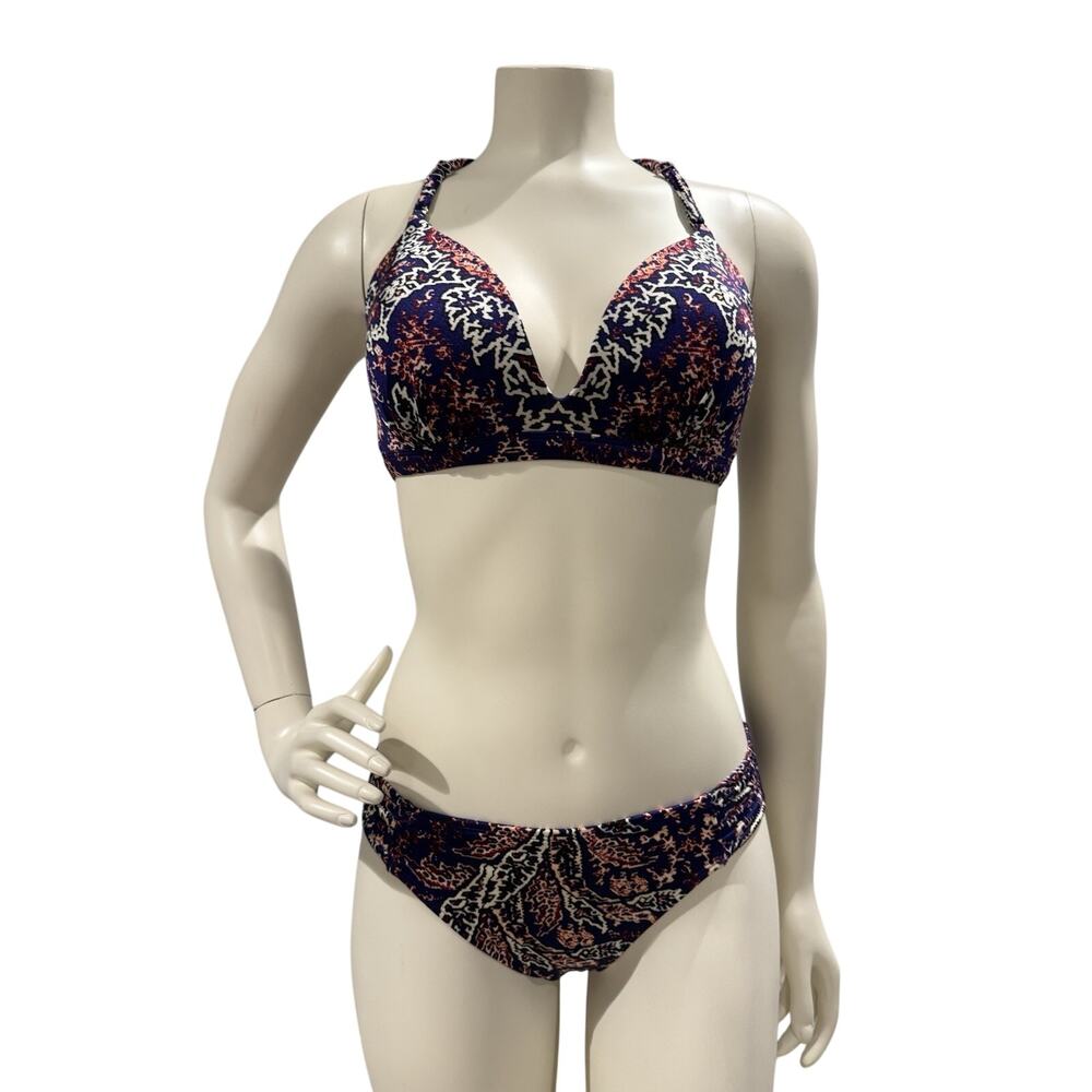 Athleta Aqualuxe Bikini Sz M Strappy Back Removable Padded Cups Purple Paradise